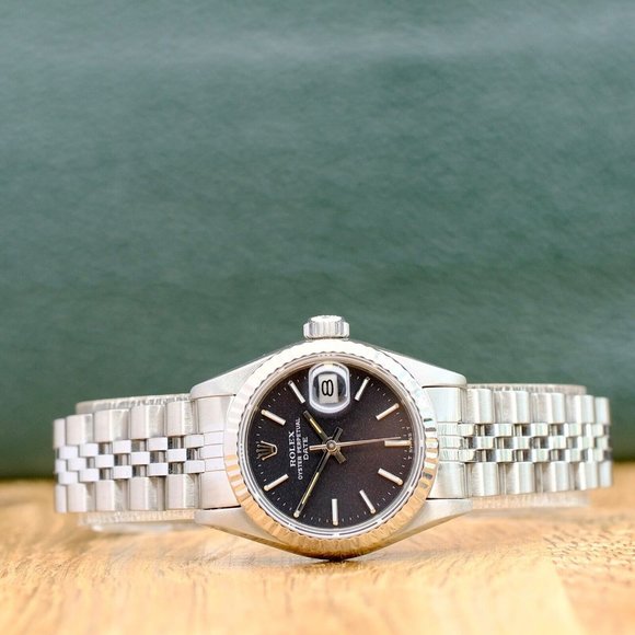ROLEX DATEJUST GRAY INDEX DIAL 18KW GOLD FLUTED STEEL JUBILEE WATCH 26 MM 69174 - Picture 5 of 10